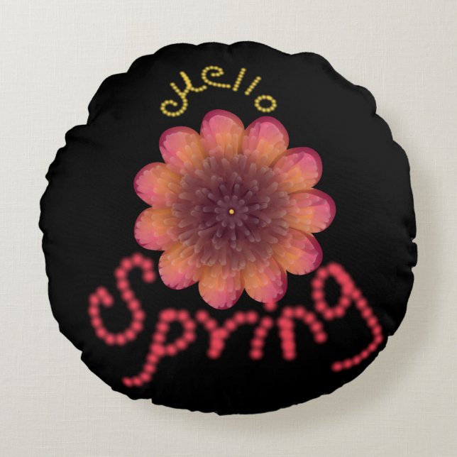Hello Spring - Textured Pink & Orange Flower Art Round Cushion (Front)