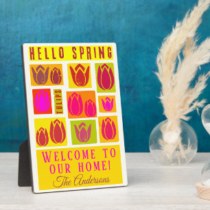 Hello spring tulips welcome sign Tabletop Plaque