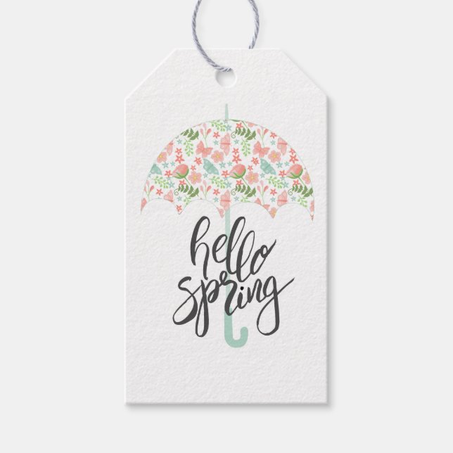 Hello Spring Umbrella Gift Tags (Front)