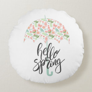 Hello Spring Umbrella Round Cushion