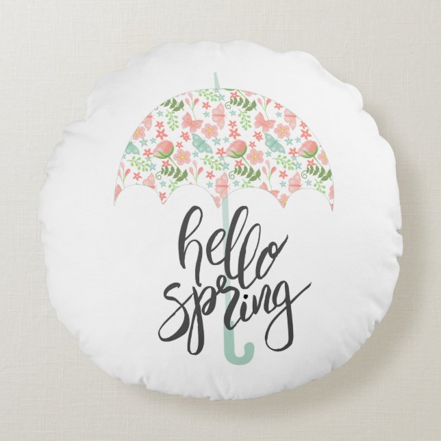 Hello Spring Umbrella Round Cushion (Front)