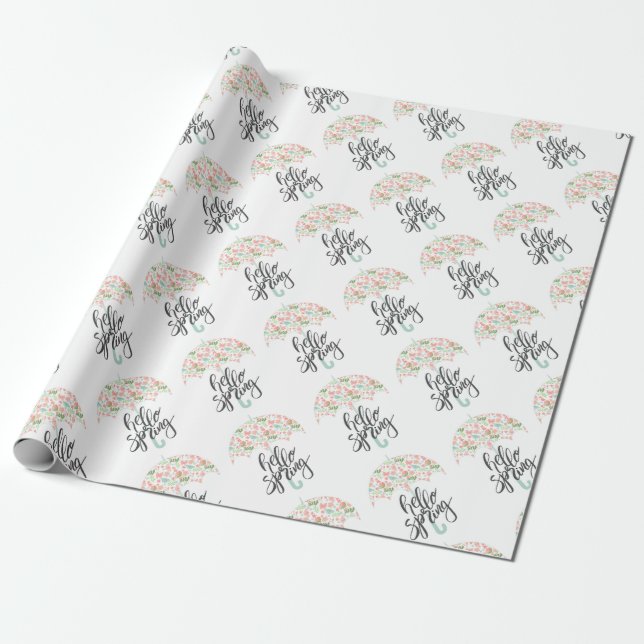 Hello Spring Umbrella Wrapping Paper (Unrolled)