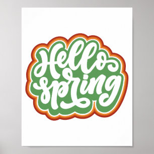 hello spring, vintage colourful typography spring poster