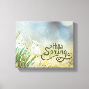 Hello Spring White Snowdrop Flowers Canvas Print