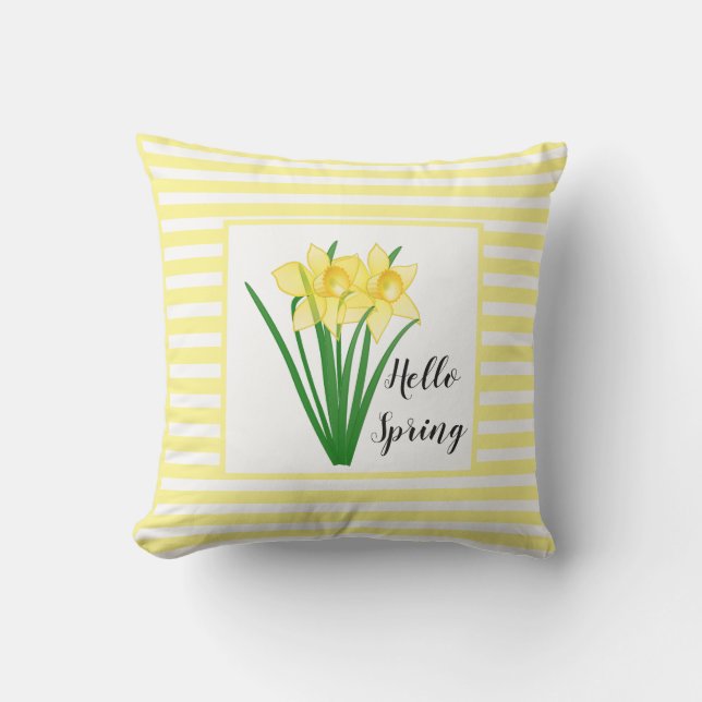 Hello Spring Yellow Daffodil Cushion (Front)