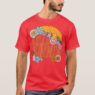 Hello Summer 1970s Retro Vintage Sunflower With Pe T-Shirt