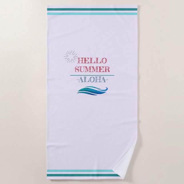 "Hello Summer Aloha" Tropical Vibes  Beach Towel (Front)