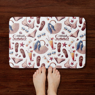 Hello Summer Beach Bath Mat   Cute Coastal Bathmat