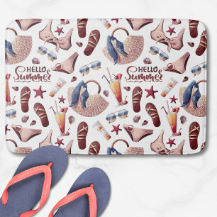 Hello Summer Beach Bath Mat   Cute Coastal Bathmat