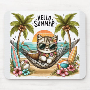Hello Summer Beach Cat Mouse Pad