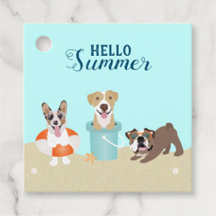Hello Summer Beach Dogs Blue Orange Favour Tags