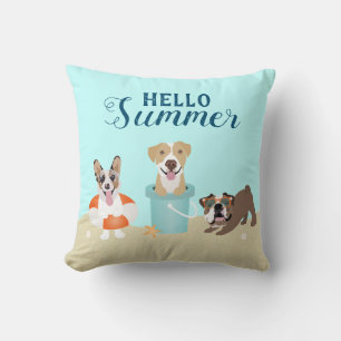 Hello Summer Beach Dogs Cushion
