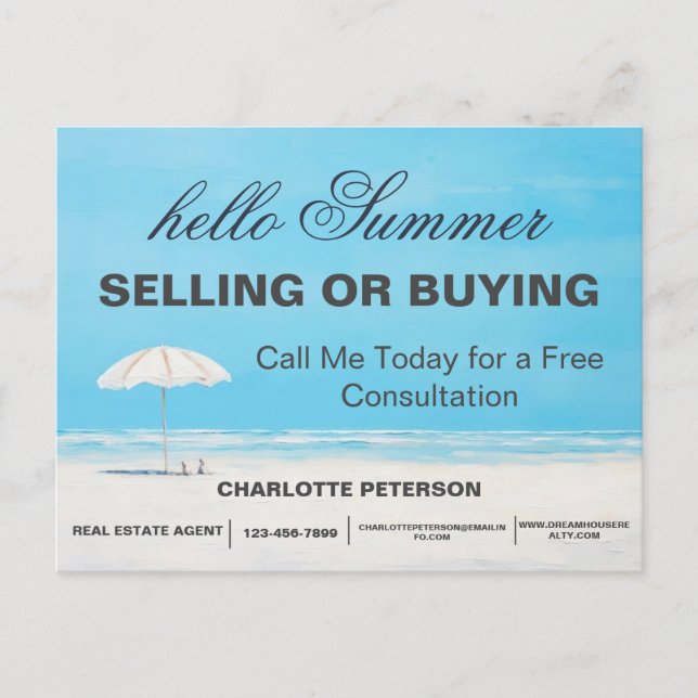 Hello Summer Beach Farming Real Estate  Postcard (Front)