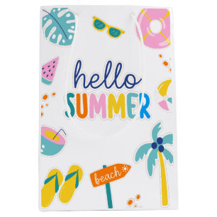 Hello Summer Beach Fun Retro Design Medium Gift Bag