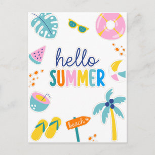 Hello Summer Beach Fun Retro Design Postcard