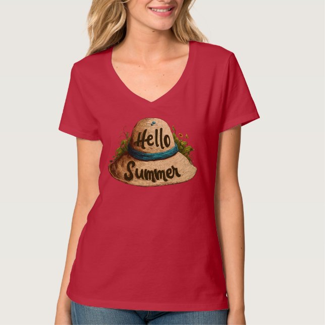 Hello Summer Beach Hat T-Shirt – Women's Blue (Front)