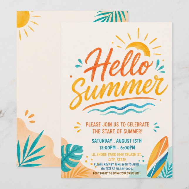 Hello Summer Beach Party Invitation (Front/Back)