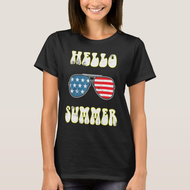 Hello Summer Beach Sunglasses Vacation T-Shirt (Front)