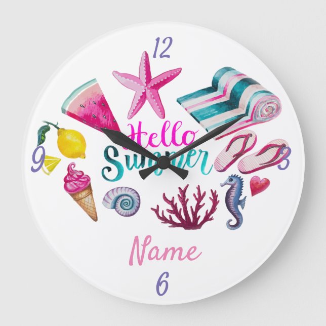 Hello Summer Beach Thunder-Cove Large Clock (Front)