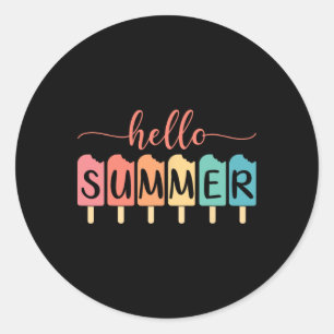 Hello Summer Beach Vacation Ice Cream Lover Popsic Classic Round Sticker