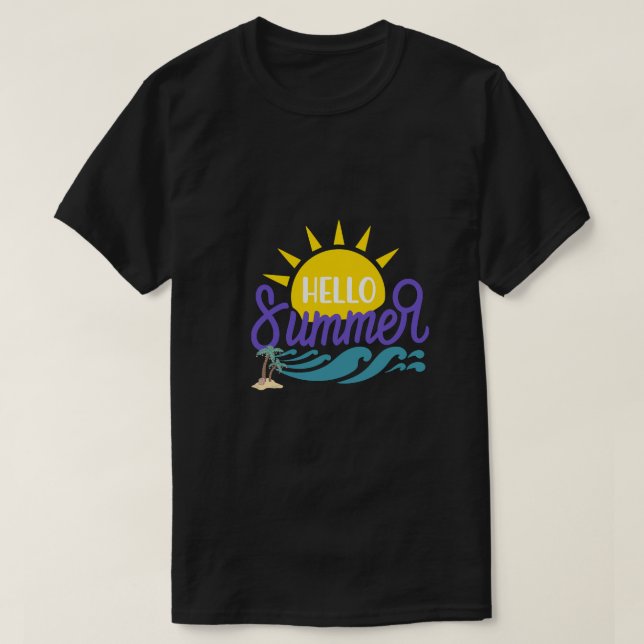 Hello Summer Beach Vibes Colourful Summer T-Shirt (Design Front)