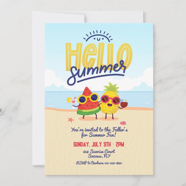 Hello Summer Characters Invitation (Front)