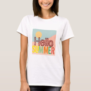 Hello Summer colorful white wears cute sun womens T-Shirt