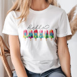 "Hello Summer" Colourful Ice Cream Pop T-Shirt<br><div class="desc">"Hello Summer" Colourful Ice Cream Pop T-Shirt</div>