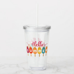 Hello Summer Colourful Popsicle Ice Cream Acrylic Tumbler