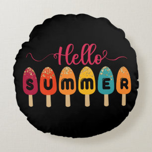 Hello Summer   Colourful Popsicle Ice Cream Round Cushion