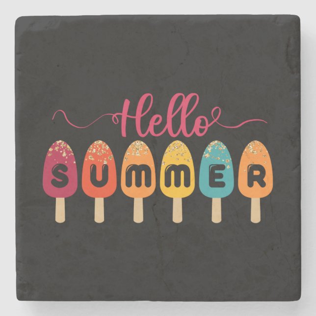 Hello Summer | Colourful Popsicle Ice Cream Stone Coaster (Front)
