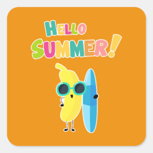 Hello Summer! Cool Banana Funny Vacation Square Sticker