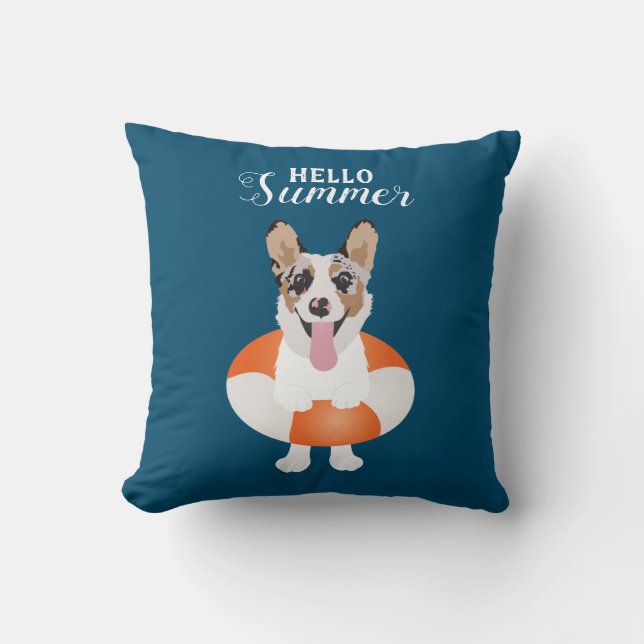 Hello Summer Corgi Beach Dogs Cushion (Front)