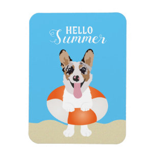Hello Summer Corgi Beach Dogs  Magnet