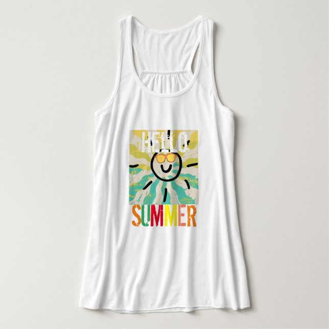 Hello summer cute colourful chic stylish womens singlet (Design Front)