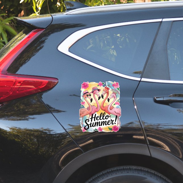 Hello Summer Cute Flamingo Beach Vacation Tropical (Car Side)