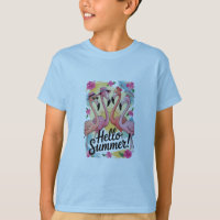 Hello Summer Cute Flamingo Beach Vacation Tropical