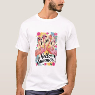 Hello Summer Cute Flamingo Beach Vacation Tropical T-Shirt