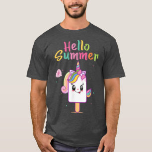 Hello Summer Cute Unicorn Ice Cream Gelato Ice Pop T-Shirt
