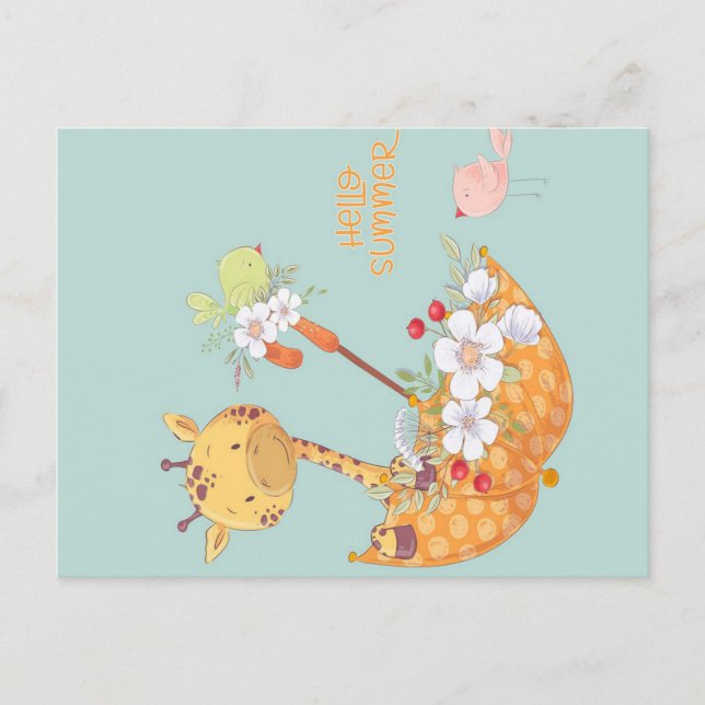 Hello Summer Giraffe Holiday Postcard (Front)