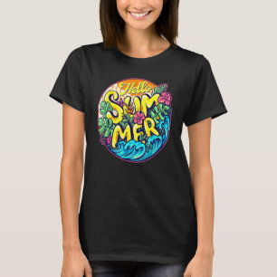 Hello Summer Guitar Surfing Board In The Sun Set O T-Shirt