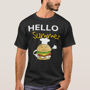 Hello Summer hamburger with chef hat zoo birthday  T-Shirt