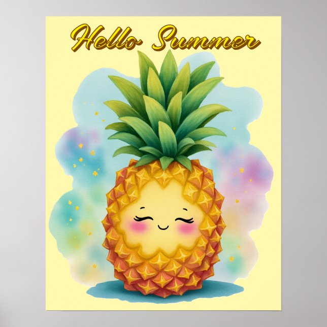 Hello Summer Happy Pineapple Poster (Front)