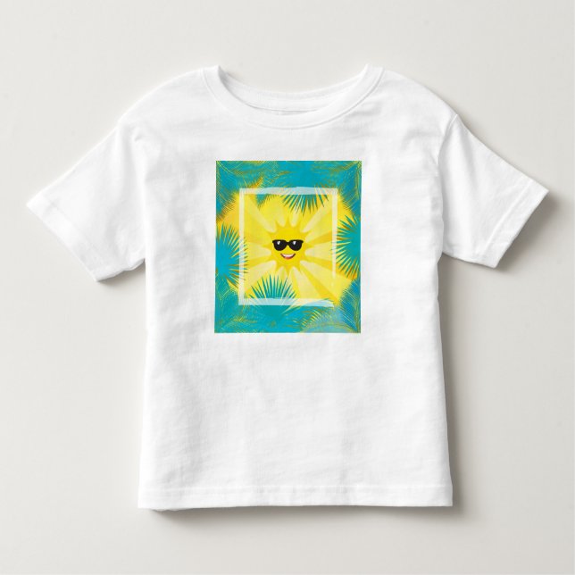 Hello Summer! Happy Sun Smiley Tropical palm frame Toddler T-Shirt (Front)
