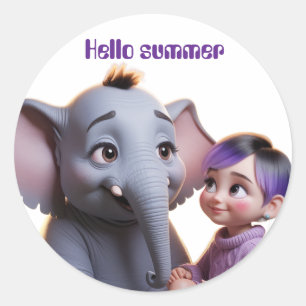 Hello summer holiday classic round sticker