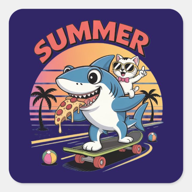 Hello summer holiday square sticker (Front)