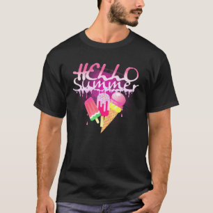 Hello Summer Ice Cream Ice Lolly Pop Pink Melting T-Shirt
