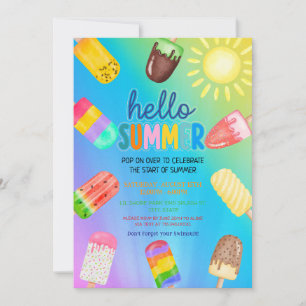 Hello summer , Last Day of School, pool party Invitation