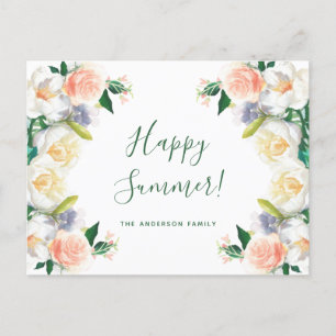 Hello Summer lush florals white coral peach garden Postcard