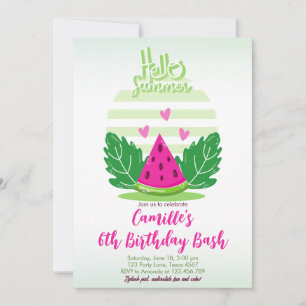 Hello Summer  melon Girl Birthday party  Invitation